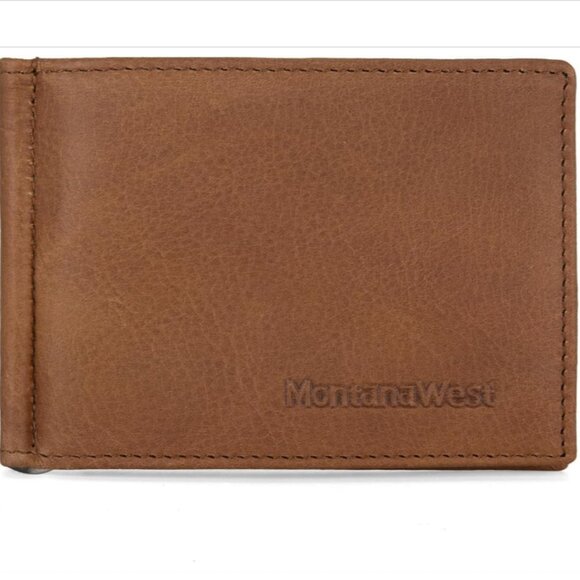 NWT Montana West Men’s Leather RFID Bifold Wallet w/ Money Clip, Brown,4.3”x3.1" - Picture 1 of 8
